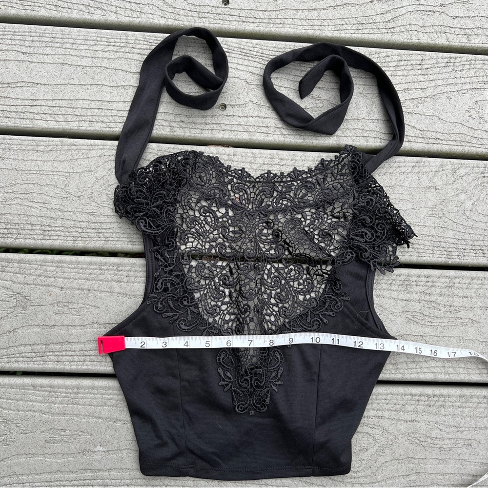 UK2LA: High Neck Crochet Lace Crop Top. Women’s Size Small. - Picture 8 of 11